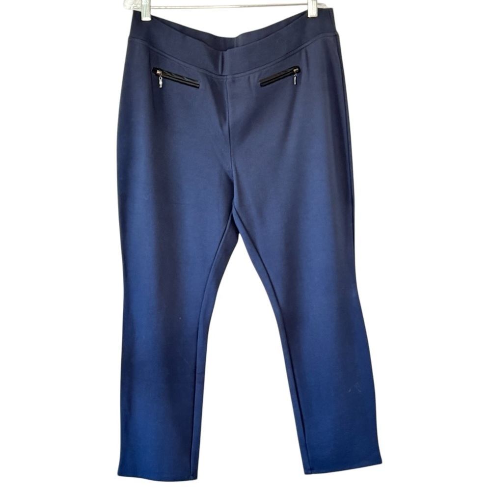 Rara Avis Pull on Ponte Straight Leg Pants Aegean Blue Faux Pockets with Zip  1X
